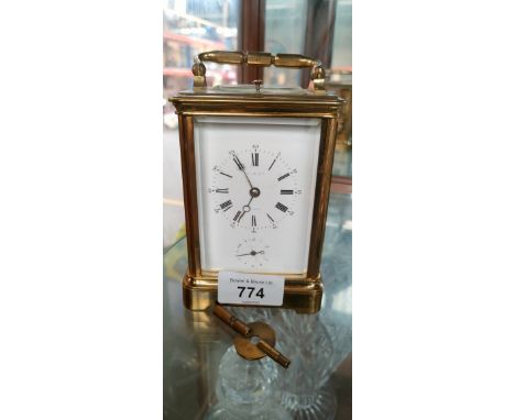 19th century Brass carriage clock- double barrel movement and chime- comes with key- working condition . 