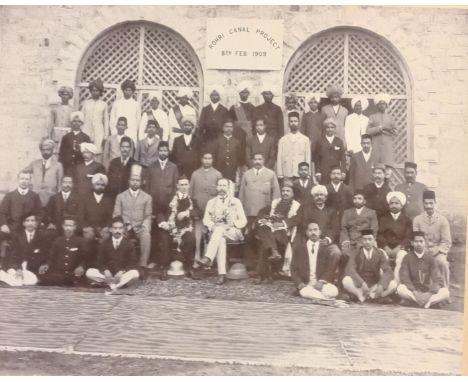 Antique framed photograph  gentlemen  from The Rohri Canal Project 1909. Imprinted R Jalbhoy, Karachi within a moulded frame.