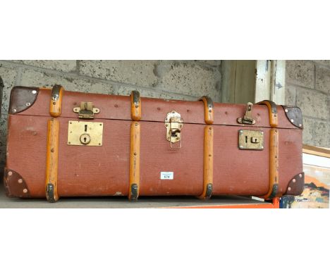 Wooden bound vintage travel trunk 