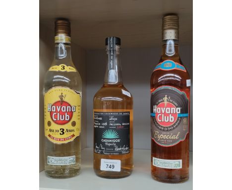 Three Bottles of Rum &amp; Tequila; Casamigos George Clooney Number 21010 and two bottlings of Havana Club Rum 