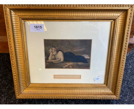 19th century coloured print titled 'Correggio; Bussende Magdalena' fitted within an ornate gilt frame. [Frame-28x32cm] 