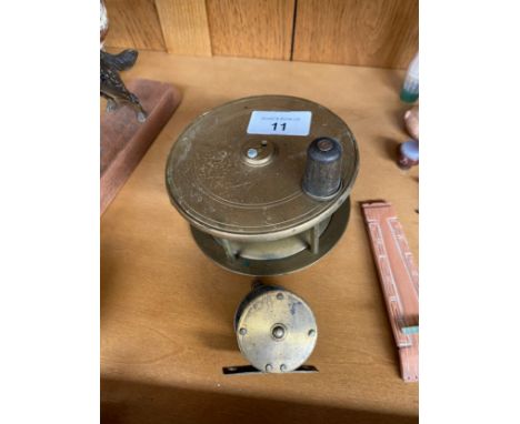 R. Turnbull [Edinburgh] Brass fishing reel together with one other small brass reel 