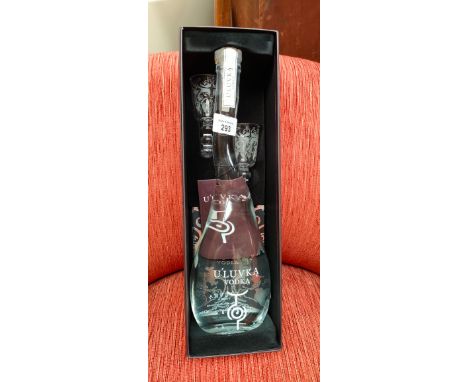 U’luvka vodka within fitted case with two glasses 
