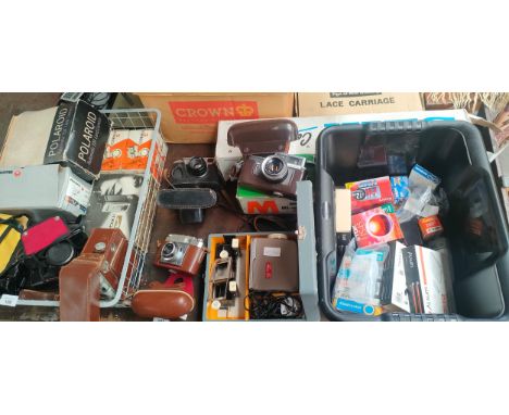 Collection of mixed cameras and accessories; Zeiss Ikon Contina, Zorki camera, Eumig cine camera and various tripods 