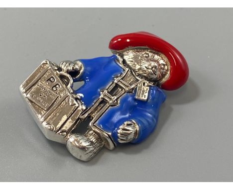 A silver and enamel Paddington bear brooch, weight 10.40 grams 