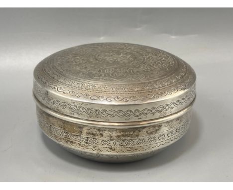 Persian/Arabian engraved round silver box, weight 126 grams 