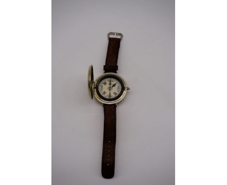 A vintage wrist compass on leather strap, 45mm, in box. 