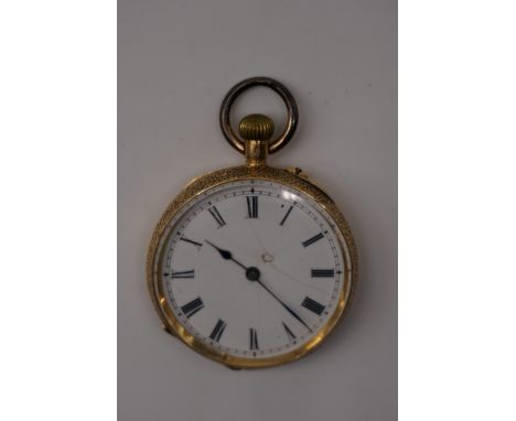 A small 19th century 18k gold open faced stem wind pocket watch, 36mm. 