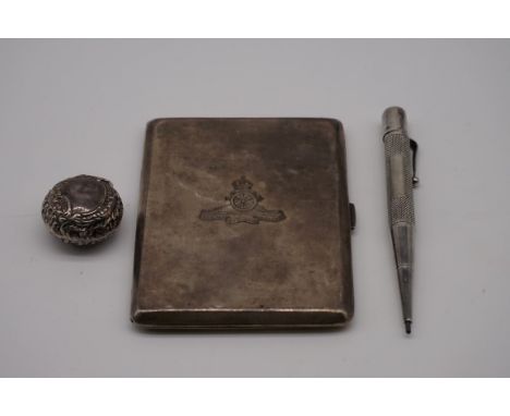 A silver embossed pill box, by L&amp;S, Birmingham 1888, 32mm diameter; together with an engine turned silver cigarette case;