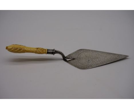 A Victorian silver ivory handled commemorative trowel, by&nbsp;Roberts &amp; Belk (Charles Belk &amp; E Parkin), Sheffield 18