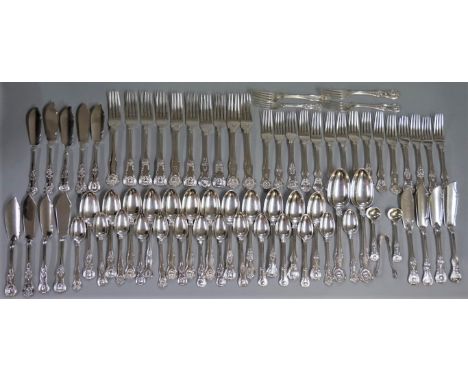 A quantity of Georgian and later silver Kings pattern flatware, mixed makers and dates, 4560g. (73) 