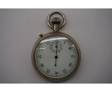 A WWII Royal Navy pattern IV nickel plated split seconds stem wind stop watch, 50mm, probably Lemania, the case numbered 4693