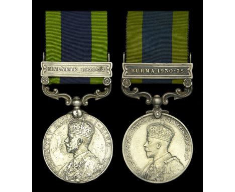India General Service 1908-35, 1 clasp (2), Malabar 1921-22 (5719212 Pte. H. A. Brawn. Dorset R.); Burma 1930-32 (3523054 Pte