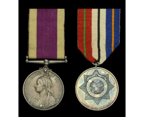 Pair: Private G. R. Arthur, Shanghai Volunteer Corps  China 1900, no clasp (Pte. G. R. Arthur Shanghai Vols.) initials and su
