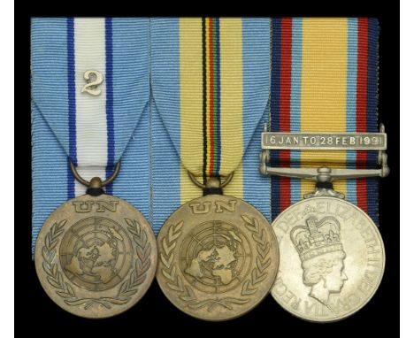 Three: Signalman A. J. Journet, Royal Signals  U.N. Medal, on UNFICYP riband, with ‘2’ emblem; U.N. Medal, on UNTAG riband; G