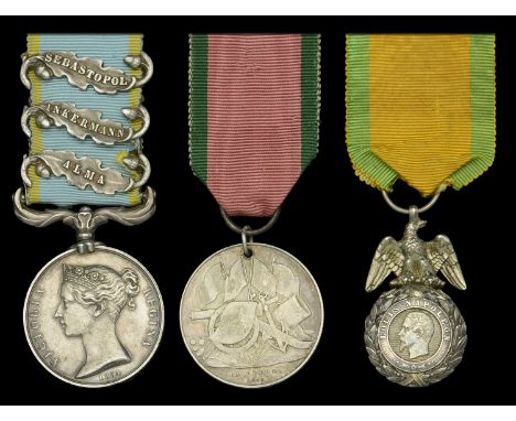 Three: Gunner Joseph Milligan, Royal Artillery   Crimea 1854-56, 3 clasps, Alma, Inkermann, Sebastopol (J. Milligan. Gr. & Dr