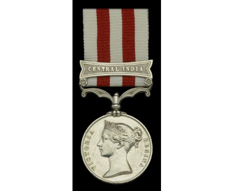 Indian Mutiny 1857-59, 1 clasp, Central India (I, Middleton, 14th. Lgt. Drgns.) note first initial, minor edge knock, light c