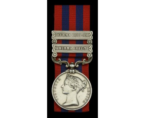 India General Service 1854-95, 2 clasps, Burma 1885-7, Burma 1887-89 (46354 Gunr. W. H. Joyce No. 1 By. 1st Bde. E. Dn. R.A.)