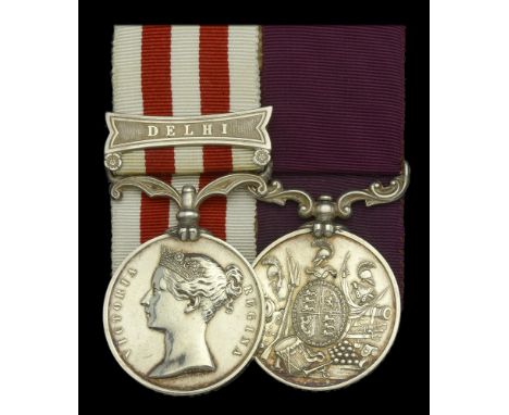 Pair: Battery Sergeant-Major John Keefe, Royal Artillery   Indian Mutiny 1857-59, 1 clasp, Delhi (Sergt. John Keefe, 2nd Comp