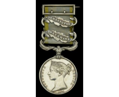 Crimea 1854-56, 2 clasps, Inkermann, Sebastopol (Lieut. James Lyons. Royal Arty.) contemporary engraved naming in the style o