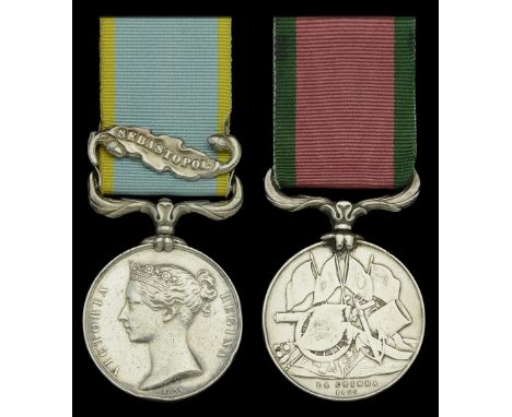 Crimea 1854-56, 1 clasp, Sebastopol, unnamed as issued; Turkish Crimea 1855, Sardinian issue, unnamed as issued, fitted with 
