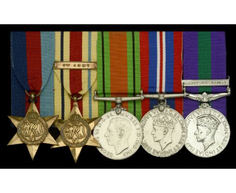 Five: Lance-Corporal T. A. Thorpe, 17th/21st Lancers  1939-45 Star; Africa Star, 1 clasp, 8th Army; Defence and War Medals 19