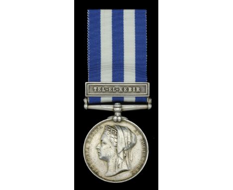 Egypt and Sudan 1882-89, dated reverse, 1 clasp, Tel-El-Kebir (Duffr. Nihal Singh 13th. Bengal Lancers) test cut through the 