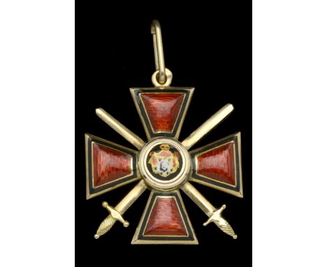 Russia, Empire, Order of St. Vladimir, Military Division, Fourth Class breast badge, 42mm, gold (56 zolotniki) and enamel, go