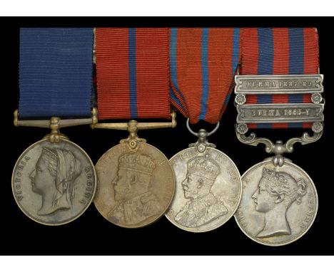 Four: Police Constable N. J. Allen, Metropolitan Police, late Royal Artillery   India General Service 1854-95, 2 clasps, Burm