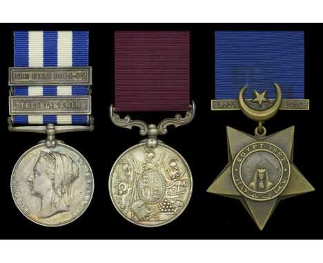 Three: Private J. Clarke, Duke of Cornwall’s Light Infantry  Egypt and Sudan 1882-89, dated reverse, 2 clasps, Tel-El-Kebir, 