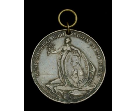 Alexander Davison’s Medal for The Nile 1798, bronze, pierced with small ring suspension, edge bruising and contact marks, nea
