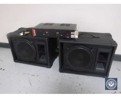 An MDJ1 100 watt power amplifier together with a pair of PA speakers