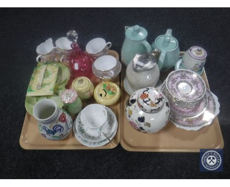 Two trays containing a collection of china including Masons Mandalay ginger jar, Carlton ware preserve pots and dishes, Poole