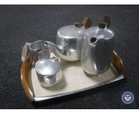 A four-piece Picquot ware tea service on tray