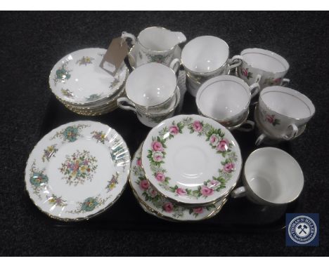 A tray containing eighteen pieces of Royal Stafford True Love china together with a Colclough china tea service