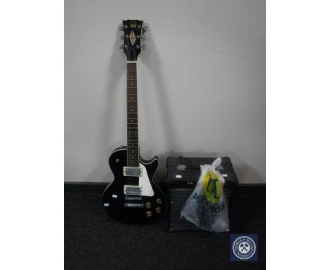 A 20th century Hondo electric guitar together with a guitar amplifier