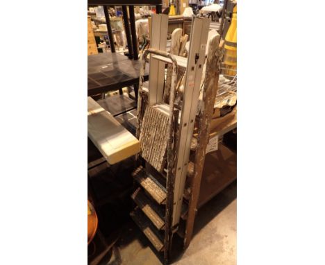 Pair of aluminium loft ladders and five tread wooden step ladder 