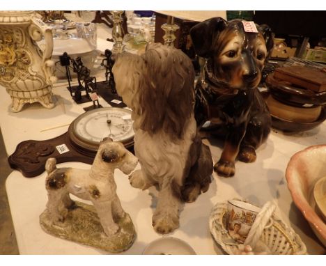 Three large dog figurines ceramic and resin 