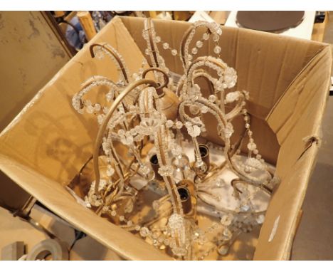 Chandelier with brass finish glass beaded rims and droplets with three central lights 