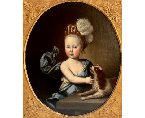 Follower of Sir Godfrey Kneller (early 18th century)Portrait of a Child with a Dogoil on canvas, oval, 74cm x 61cm 