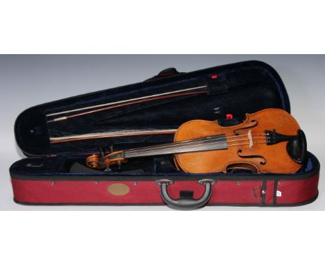 A German violin, the two-piece back 35.5cm long excluding button, paper Jacobus Augustus label, outlined with purfling and in