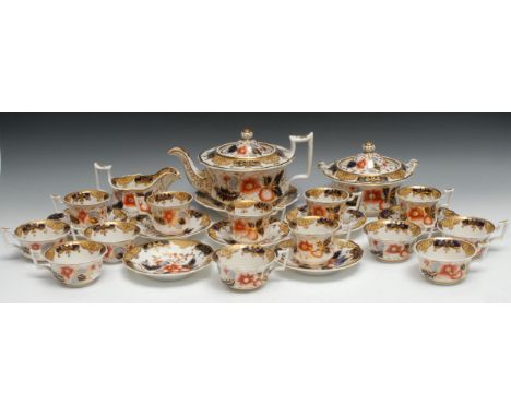 A John Rose Coalport part tea service, comprising teapot and cover, sucrier and cover, cream jug, seven  breakfast cups and s