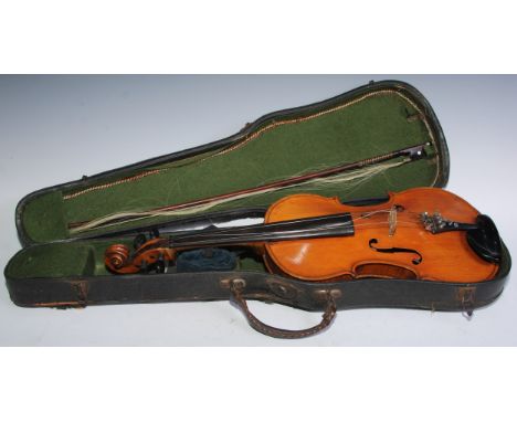 An early 20th century Scottish violin, by A McCallum, Glasgow, the two-piece back 36.5cm long excluding button, outlined thro