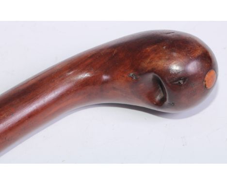 A 19th century novelty walking stick, the pommel with a bird call, 88cm long 