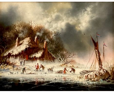 C M Lisle (20th century)Dutch Winter Landscapesigned, oil on panel, 14cm x 17.5cm 