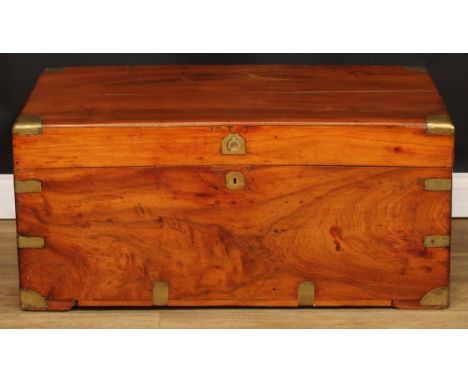 A brass mounted camphor military campaign chest or trunk, hinged top, carry handles to sides, 44cm high, 96.5cm wide, 51cm de
