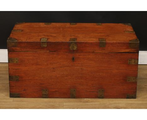 A 19th century brass mounted camphor military campaign chest or trunk, hinged top, carry handles to sides, 43.5cm high, 92cm 