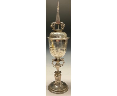 A George V silver steeple cup, after the Elizabethan, 43cm high, Lambert &amp; Co, London 1912, 820g 