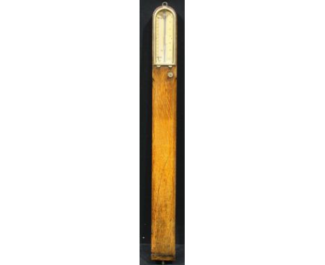 A 19th century oak stick barometer, J. Davis &amp; Son, London &amp; Derby, subsidiary thermometer, 93.5cm high 