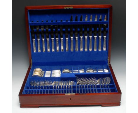 An Elizabeth II silver Harley pattern canteen of flatware, for eight, comprising soup spoons, table knives, table forks, dess
